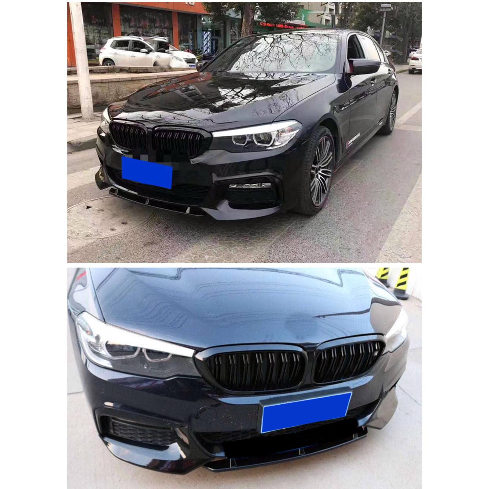 Kompatibel mit BMW 5 Series G30 G38 Early M5 Style 2018-2020, Frontstoßstangen-Spoilerlippe, Auto-Unterkörper-Kit-Splitter,A Glossy Black
