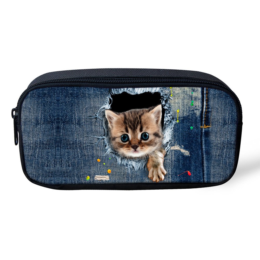 HUGS IDEA Cute Kitty Pencil Case Pen Bag Children Stationery Bag Travel Cosmetic Bag โ image 1