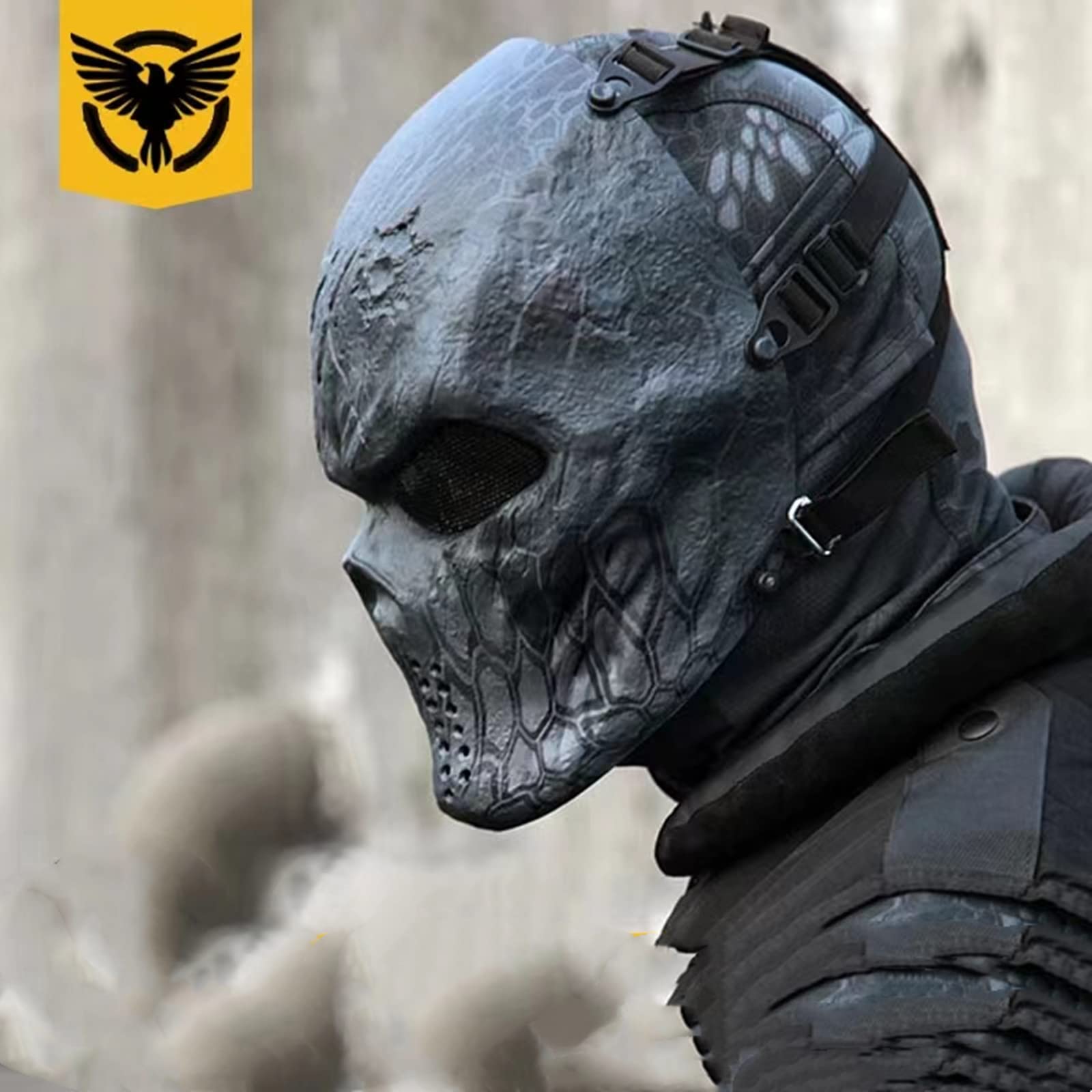 Maska na Halloween, maska z trupią czaszką dla dorosłych, taktyczna maska z duchami z metalową siatką, ochrona oczu, straszny kask 3D, wykonany z naturalnego lateksu, na imprezę Cosplay, Halloween, imprezę, nakrycie głowy