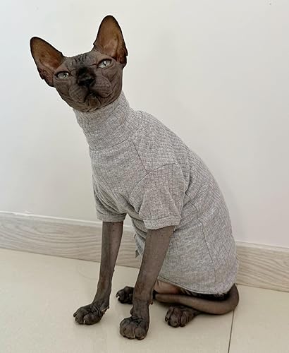 Miniatura 5 de Sphynx - Camisa de algodón para gatos sin pelo, cuello alto, camisetas de gatito con mangas, pijama de gato para Sphynx Cornish Rex, Devon Rex,