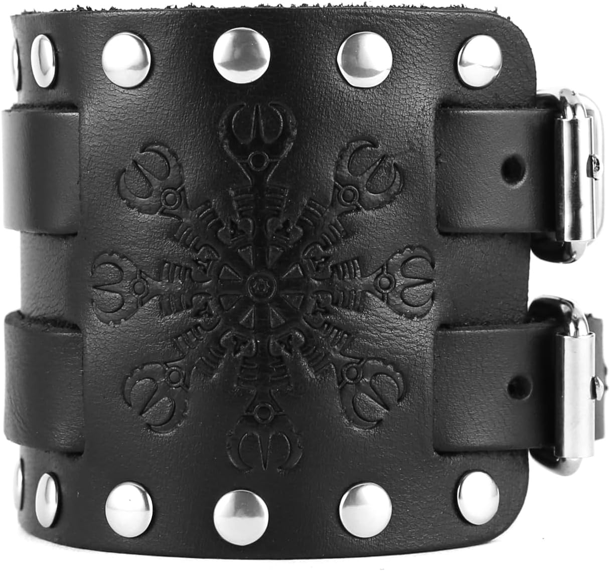 STWTR Men's Wide Cuff Wristband Punk Rock Motorbike Wide Belt Leather Bracelet - Image 6