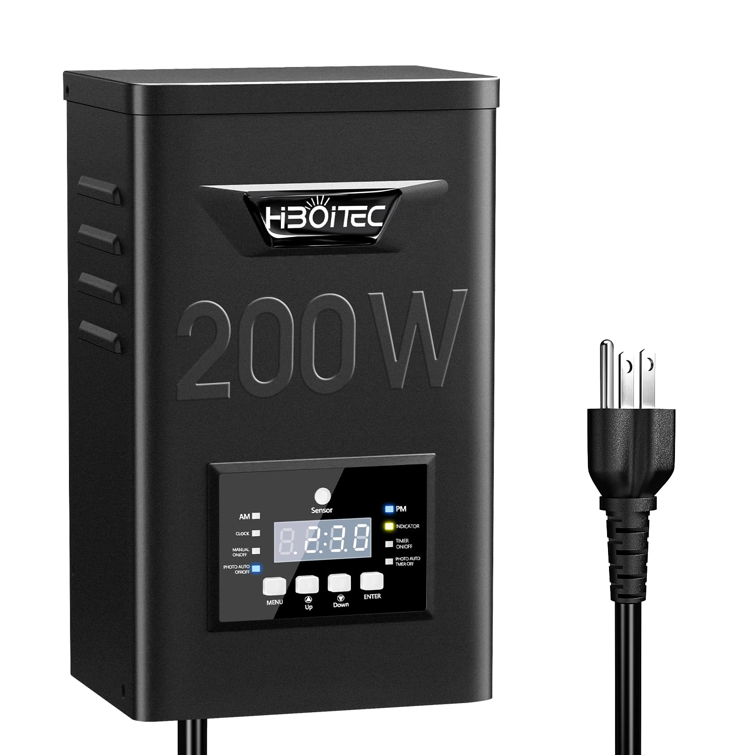 HIBOITEC 200W Low Voltage Landscape Transformer, Outdoor Lighting Transformer with Photocell Sensor and Timer, 120V AC to 12V/15V AC Weatherproof Transformers for Landscape Lighting Path Lights