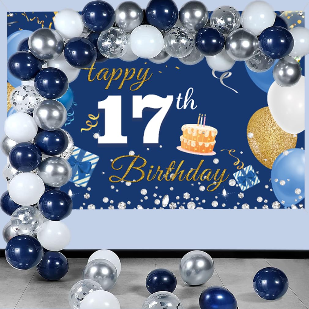 Striscione Olografico Blu Per 17° Compleanno – Banner 3,9 Mt Per Decorazioni Festa – Per Interni/Esterni – Tema 17 Anni