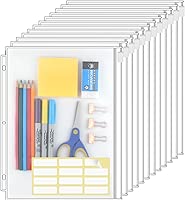KTRIO Zipper Binder Pocket Letter Size 12 Pack, 3 Holes Zipper Binder Folder for 3 Ring Binder Insert, Clear PVC Loose Leaf Pouch 8-1/2