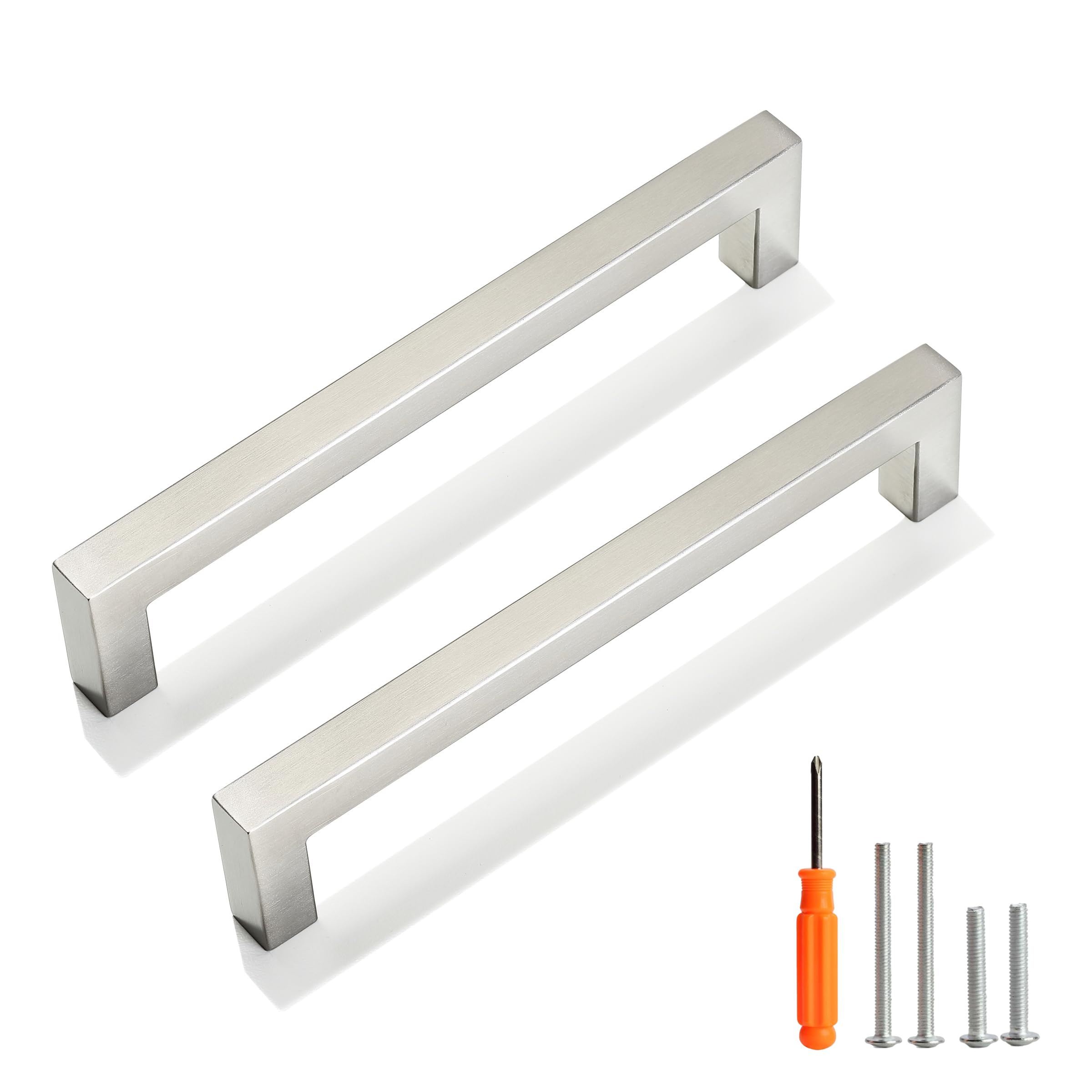 Redunest Cabinet Pulls Brushed Nickel Cabinet Handles Square Drawer Pulls, 5 Pack 6-1/4 Inch Stainless Steel Kitchen Door Cupboard Cabinet Handles,