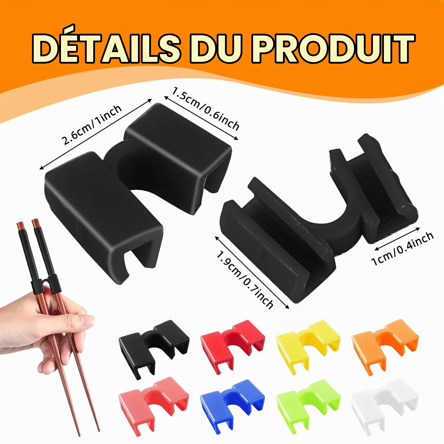 Lot de 8 aides pour baguettes, connecteurs d'apprentissage pour adultes, débutants ou apprenants, baguettes non incluses (8 couleurs)