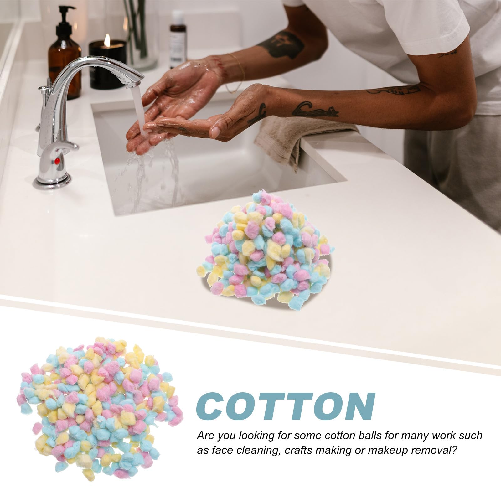 Luxshiny Boules de Coton Colorées pour Bébé Paquet Unique 500G Nettoyage du Visage et Démaquillage Rose Jaune Bleu