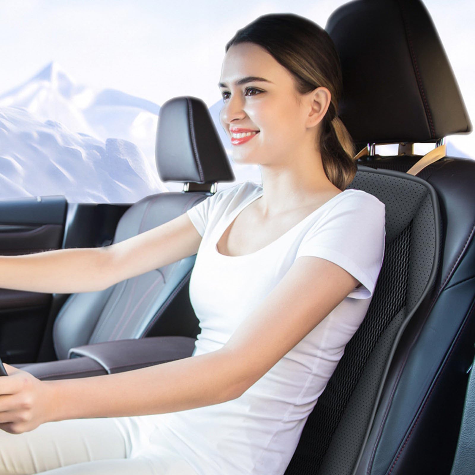 Cuscino decorativo per sedile in auto con il nostro cuscino estivo per sedile ventilato tramite USB, con ventilatore, aria condizionata fredda durante la guida, cuscino a cuneo (nero, 126 x 51