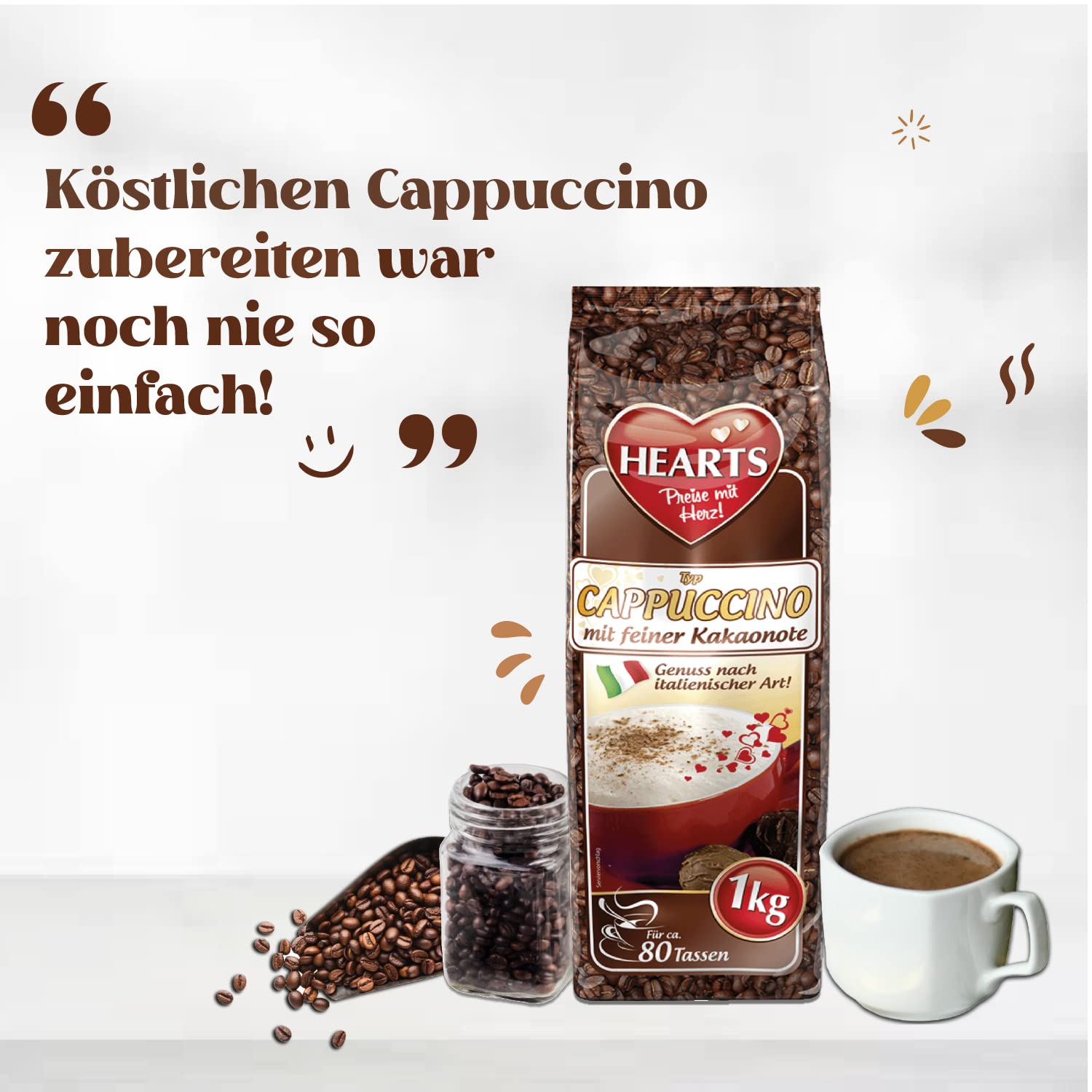 HEART Cappuccino rozpuszczalna kawa instant 2 x 1 kg intensywny aromat mleczny kremowy