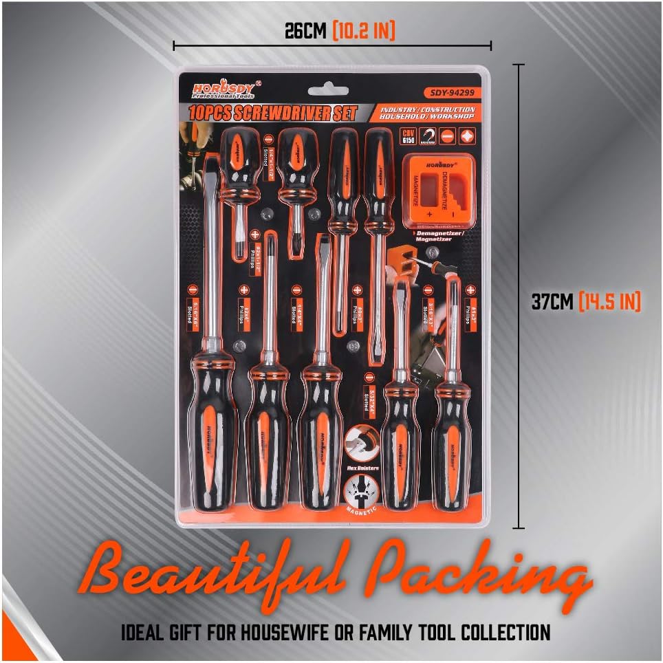 HORUSDY 10-Pieces Magnetic Screwdriver Set, 4 Phillips and 5 Flat Head Tips Screwdriver for Fastening and Loosening Seized Screws : Tools & Home Improvement