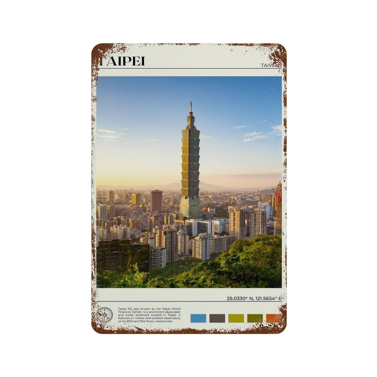 xiaoxiaoshen Real Photo Taipei Decor Taiwan Wall Decor Art Metal Tin Poster Modern Home Decor Art Home Bar Shop Decorations Vintage Sign 30x20cm