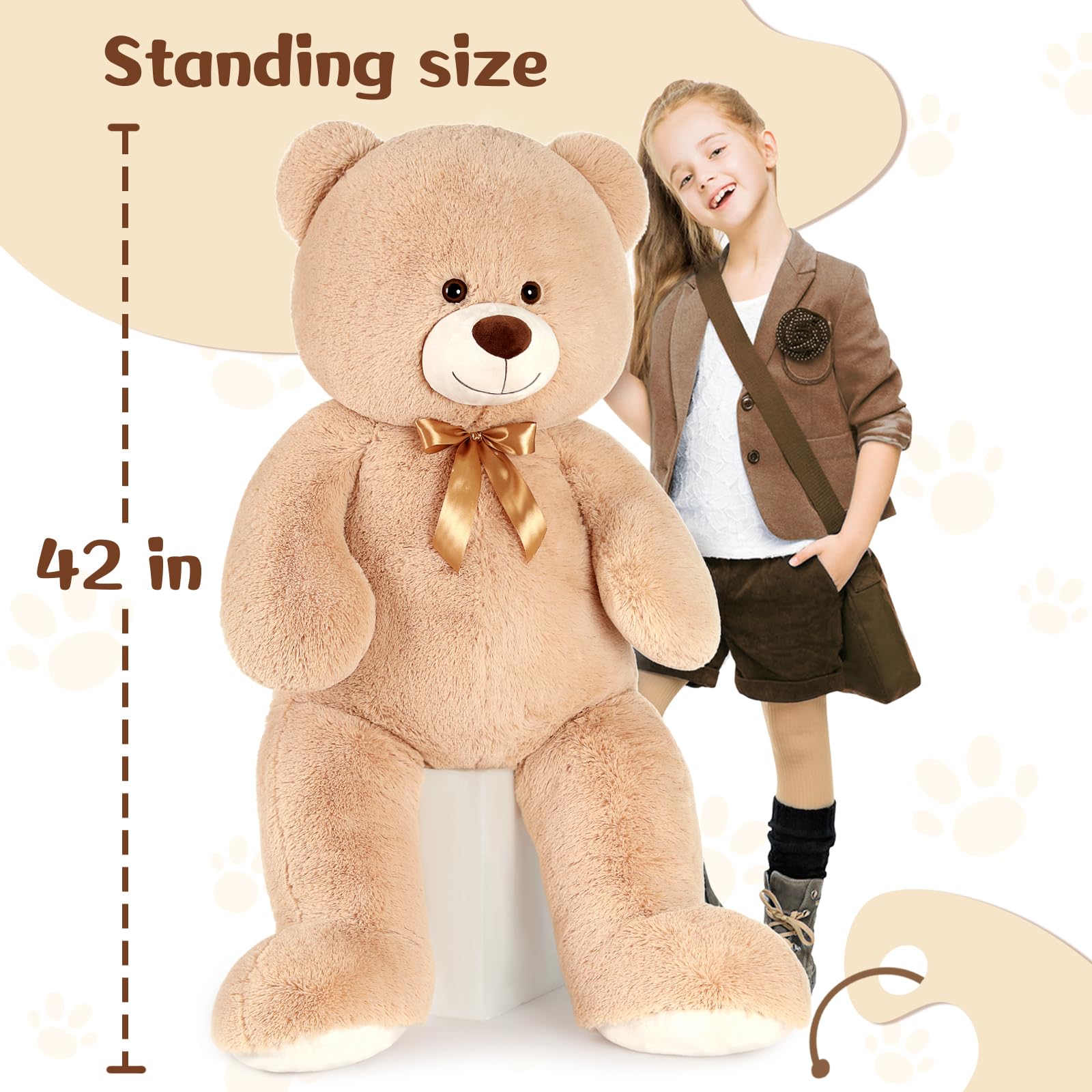 MorisMos 4ft Large Teddy Bear Stuffed Animals Valentines Teddy Bear Light Brown Bear Plush Toy for Girlfriend Boyfriend Giant Teddy Bear, Valentine's Day Birthday Baby Shower Napkins Decor
