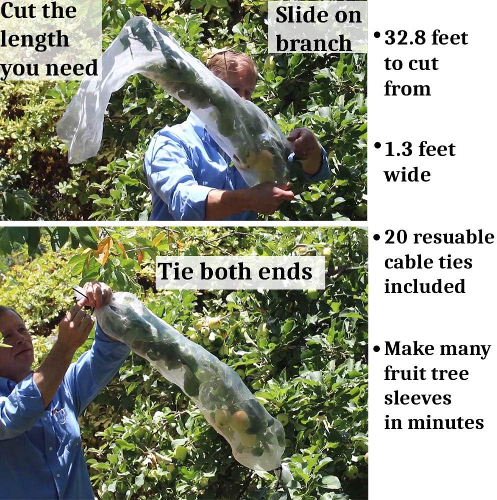 AlllwaySmart Cut Your Own Small or Large Fruit Protection Bags Extra Long Fruit Tree Sleeves Nylon Mesh Sleeves for Cherries Apples Peaches Plums Apricot Cover Whole Tree Branch 1.3 ft x 32.8 ft