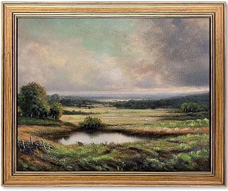 Gold Framed Vintage Wall Art Classical French Landscape Mountain Painting for Living Room Farmhouse Wall Decor (Velley, 10" L x 8" W)