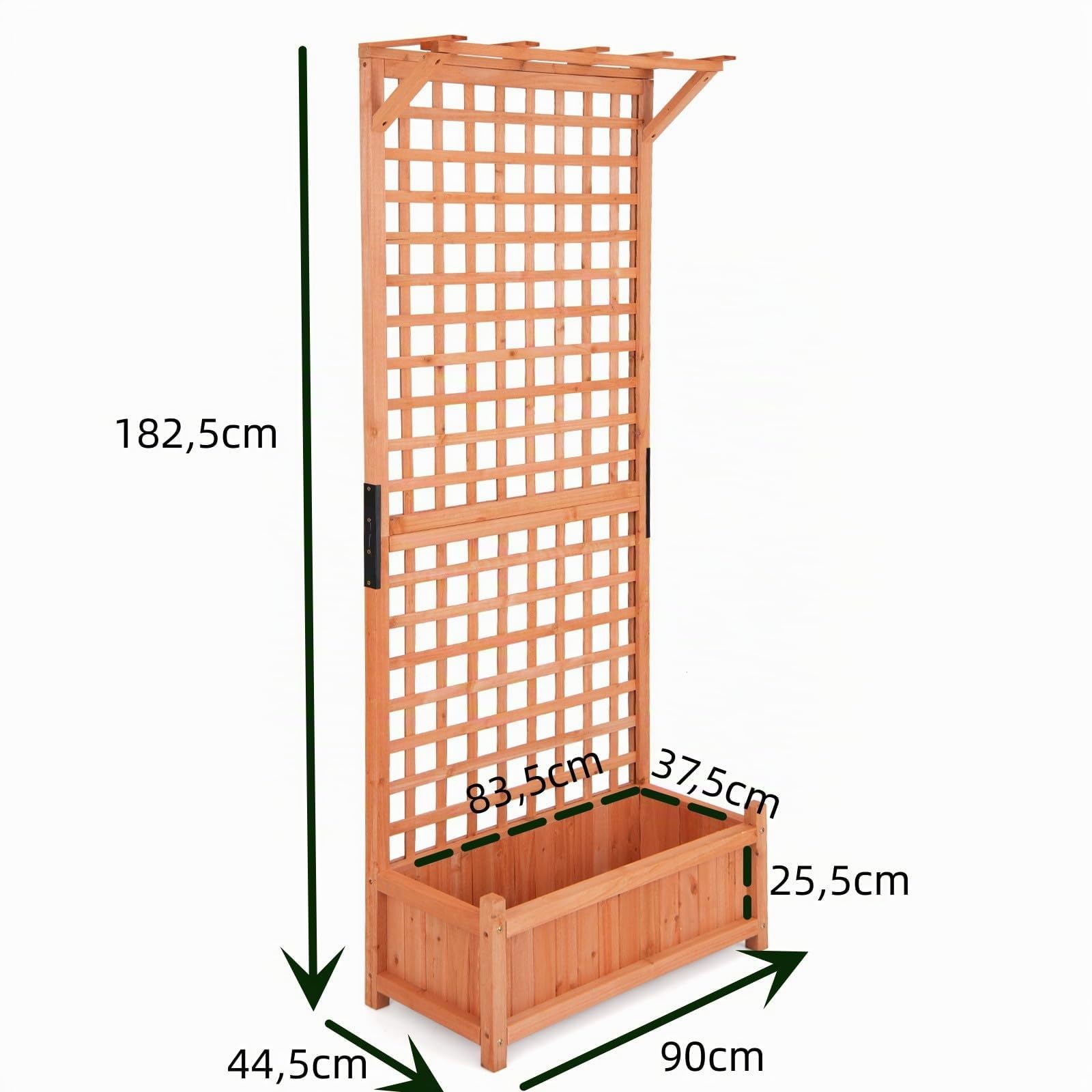 RELAX4LIFE Fioriera da Esterno, Orto Rialzato da Esterno con Grigliato e Barre Pensili, Drenaggio, Fioriera in Legno di Abete per Piante Rampicanti, per Balcone/Giardino (90×44,5×182,5cm, Arancione)