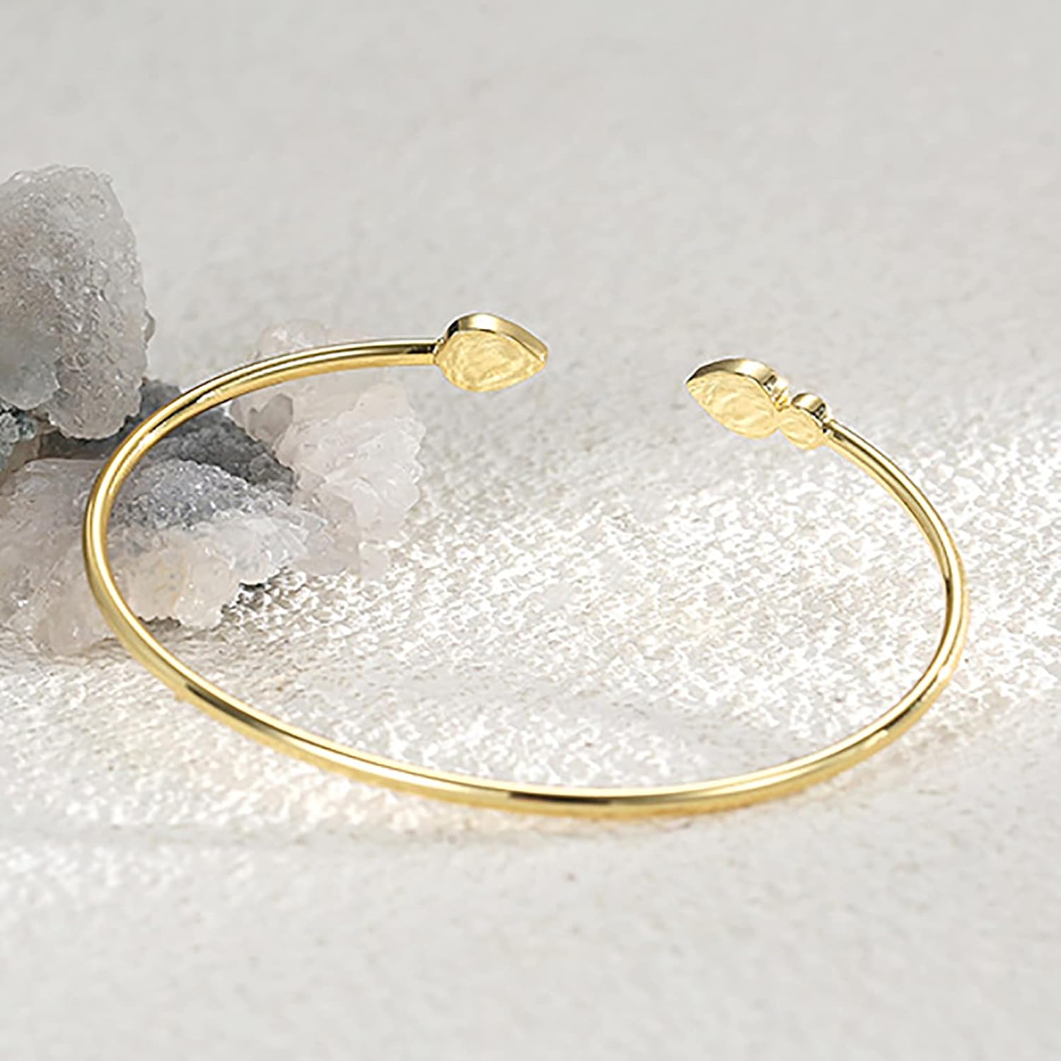 Lit Wall Opal Bangle Bracelet for Women 18K Gold Plated Adjustable Minimalist Gold Opal Bracelet Cuff Bracelet for Women - Image 7