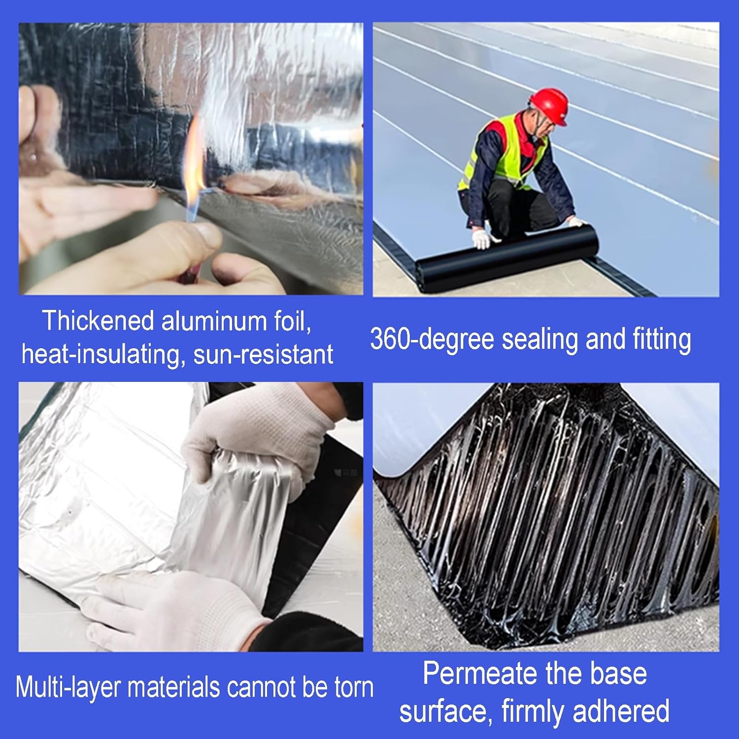 Self-Adhesive Waterproof Bitumen Tape - Aluminum Foil Asphalt Repair for Walls, Floors, Roofs, Windows, Gutters - Heat Insulation Roll (Silver, 2mm, 1x5M)