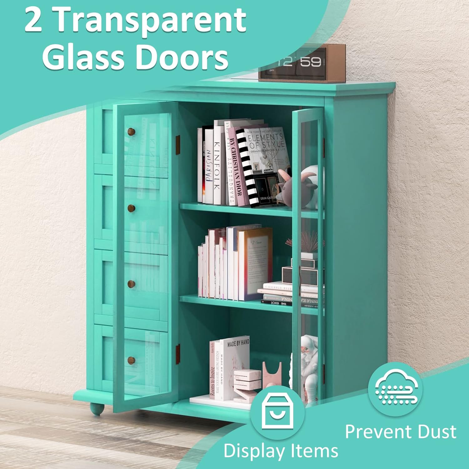 PETSITE Sideboard Buffet Storage Cabinet, Modern Credenza Coffee Bar Station Console Table Cupboard for Kitchen Entryway Dining Room, Green