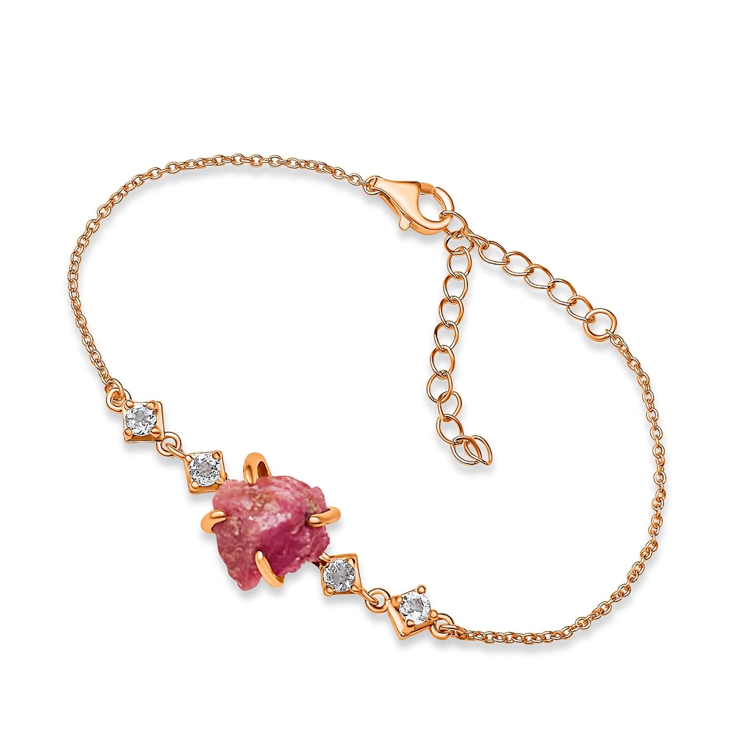 Raw pink sapphire chain bracelet