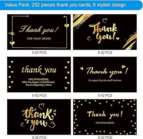 Miniatura 2 de 252 tarjetas de agradecimiento por apoyar mis pequeñas empresas, 6 tarjetas de agradecimiento con diseño elegante de lámina dorada para suministros