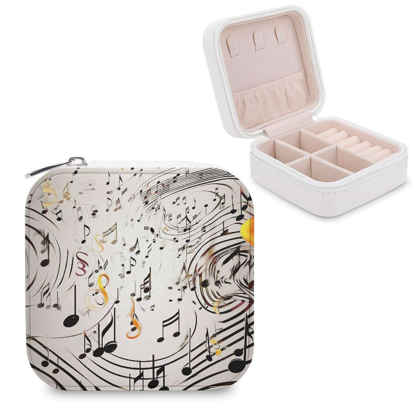 VstaDank Music Notes Print Jewelry Box for Women Custom Travel Jewelry Case Personalized Travel Jewelry Boxes Small Portable Jewelry Organizer Box for Rings Necklaces Bracelets Earring