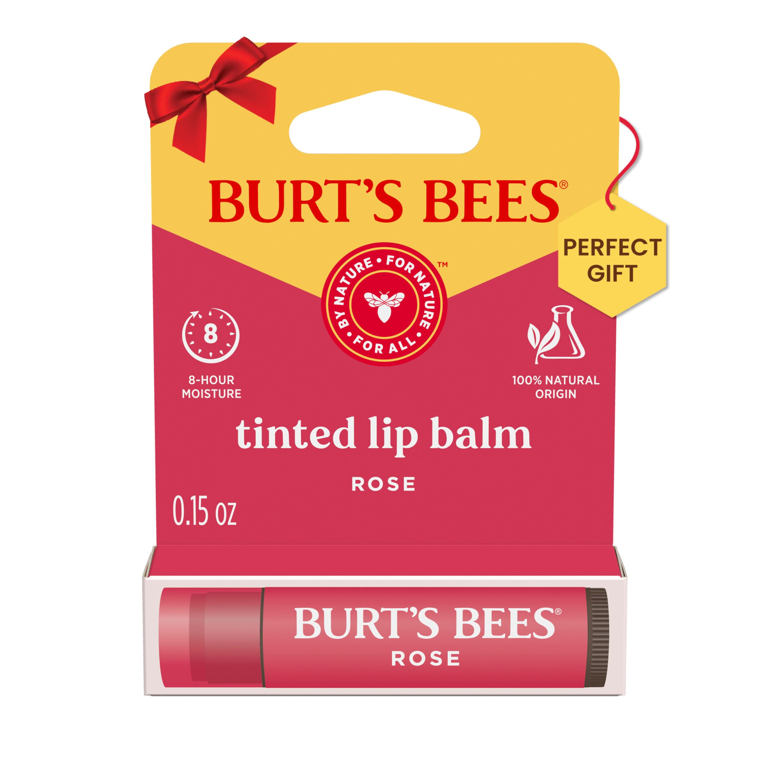 Burt's Bees Lip Tint Balm, Long Lasting 2 in 1 Duo Tinted Balm Formula, Color Infused with Hydrating Shea Butter for a Natural Looking Buildable Finish, Rose, 1 Tube