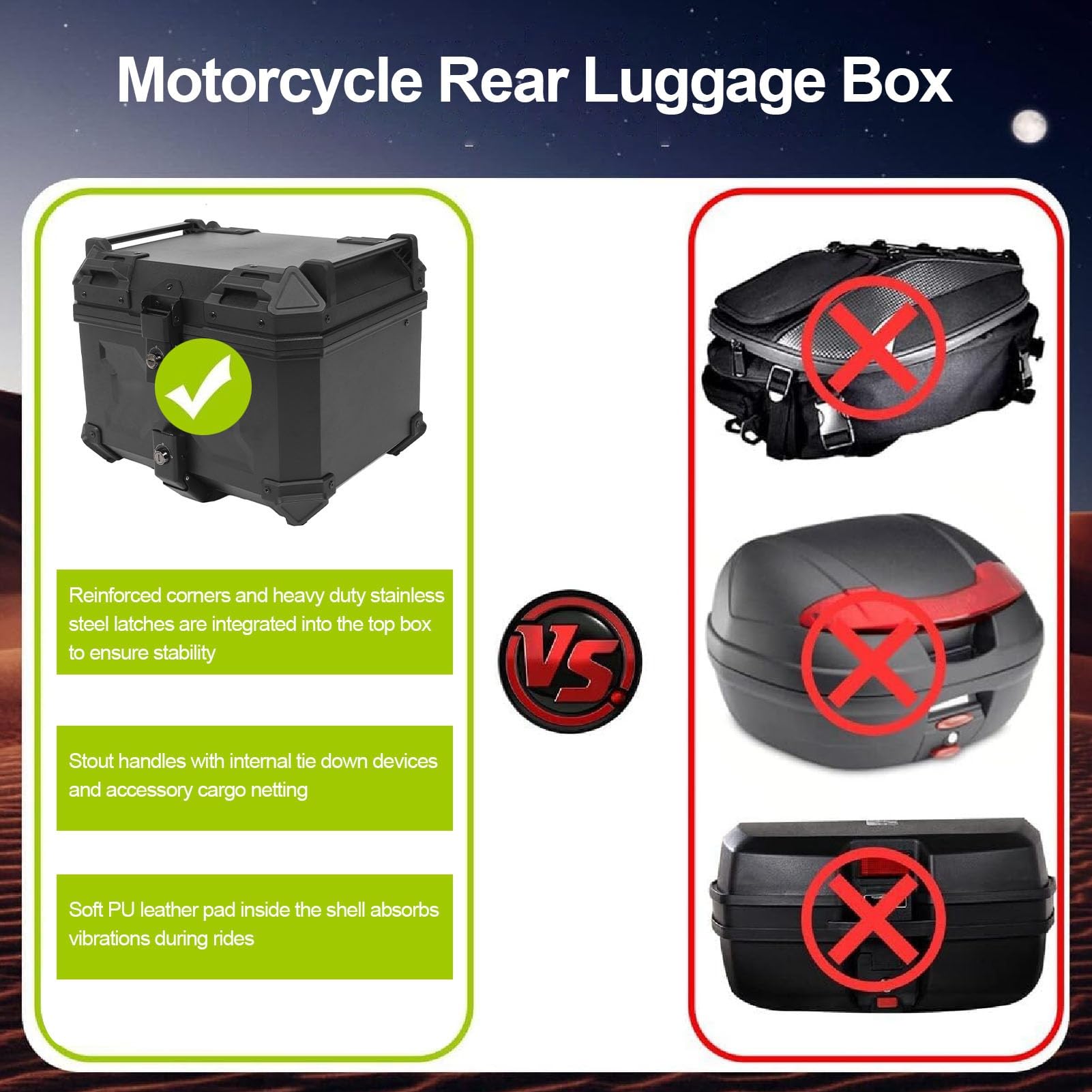 Bewinner Kufer na Kufer Motocyklowy 45L Uniwersalny Wodoodporny Schowek