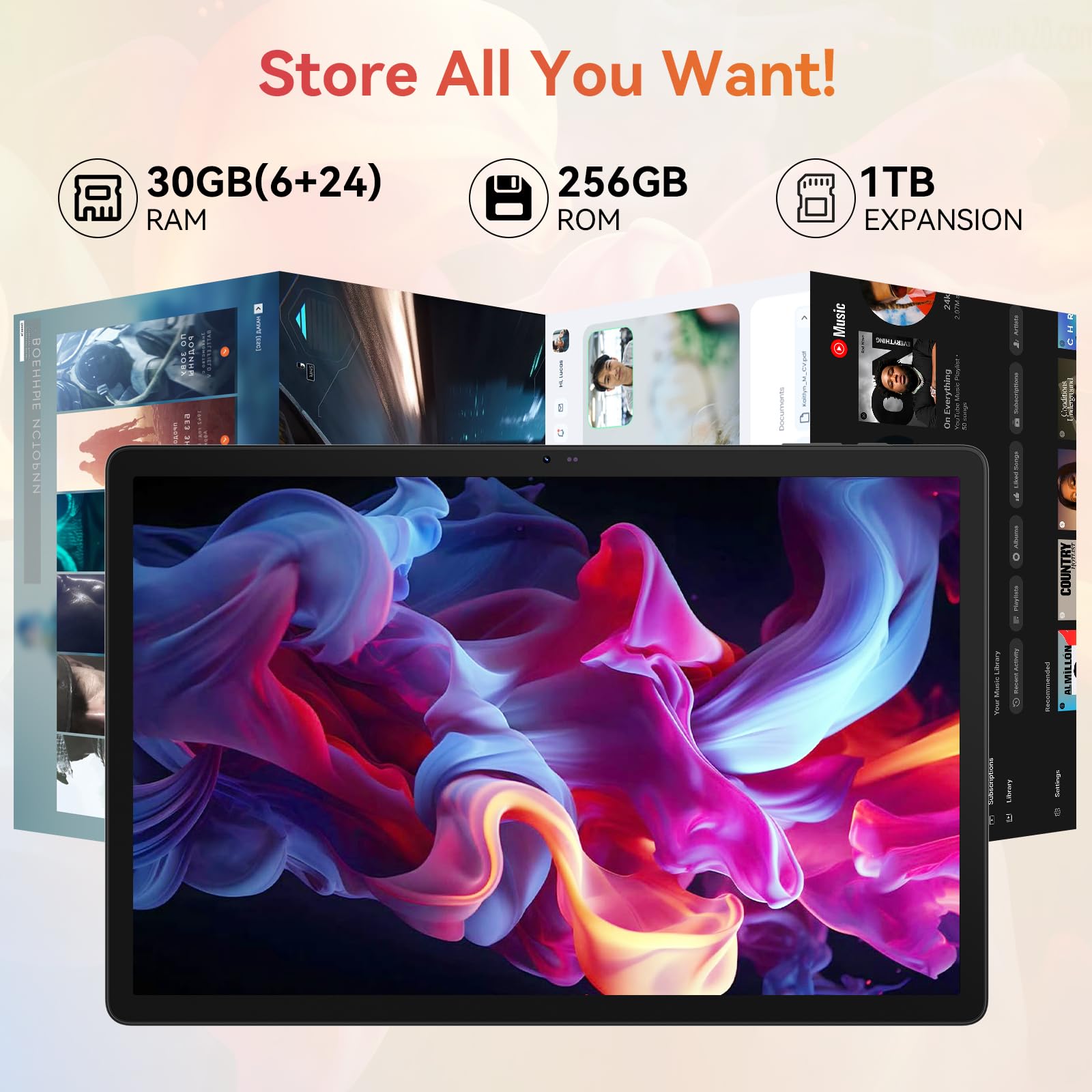 Tablet｜14 inch Android 15 Tablet｜30GB RAM 256GB ROM｜1920 * 1200 IPS FHD｜10000mAh 30W Fast Charging｜Octa-core Processor｜Wi-Fi 6, BT 5.4｜Dual Camera with Keyboard｜Mouse｜Stylus｜Case｜Headphone