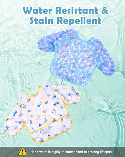 Miniatura 4 de Lictin Baby Bibs for Boys Girls - Long Sleeve Bib, Waterproof Toddler Bibs, 0-24 Months Neutral Baby Smock for Eating