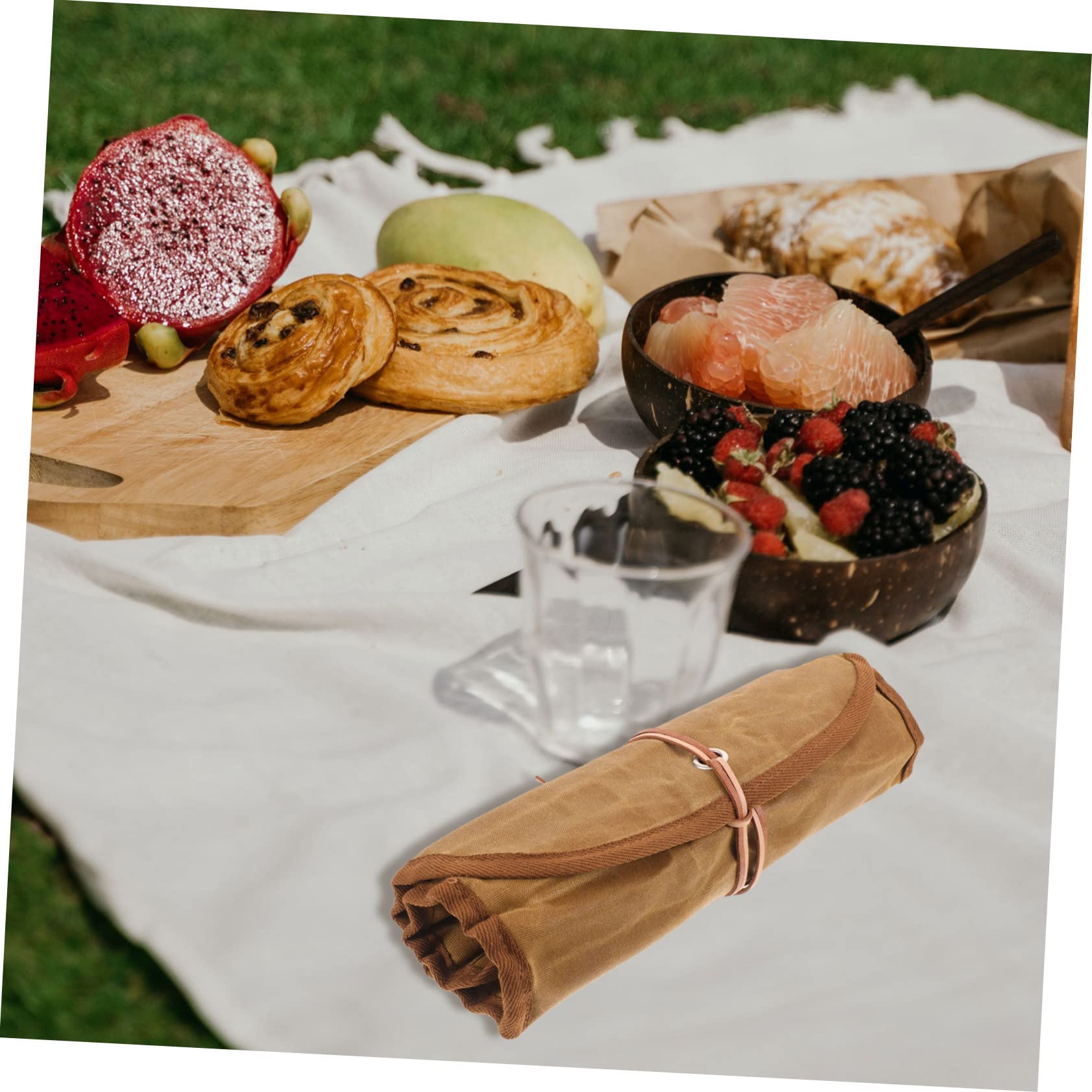 BESTonZON Campingbesteck Satz mit Tasche aus Canvas und Edelstahl Besteckset fürs Picknick mit Integriertem Fach zur Ordnung und Kratzschutz für Outdoor und Indoor