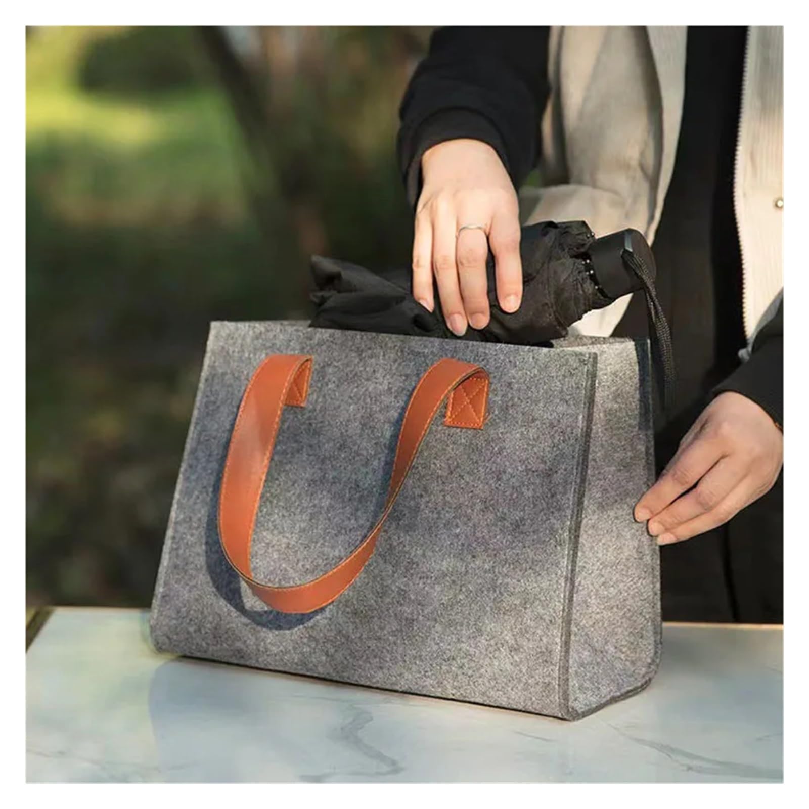 Tragetasche Henkeltasche Filz-Einkaufstasche, Handtasche, große Kapazität, Einkaufstasche, faltbar, for Damen, Korb, Kleinigkeiten, Filz-Aufbewahrungstasche mit Griff For Picknicks, Einkaufen im Freie