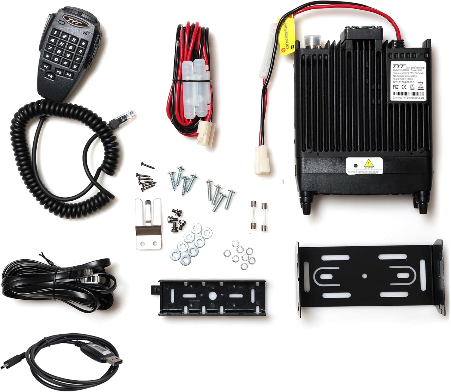 TH-9800D Quad Band 50W Mobile Ham Radio Transceiver, 10M 6M 2M 70CM Amateur Radios, Dual Display, Cross-Band Repeat, Detachable Faceplate with Programming Cable, Support Chirp