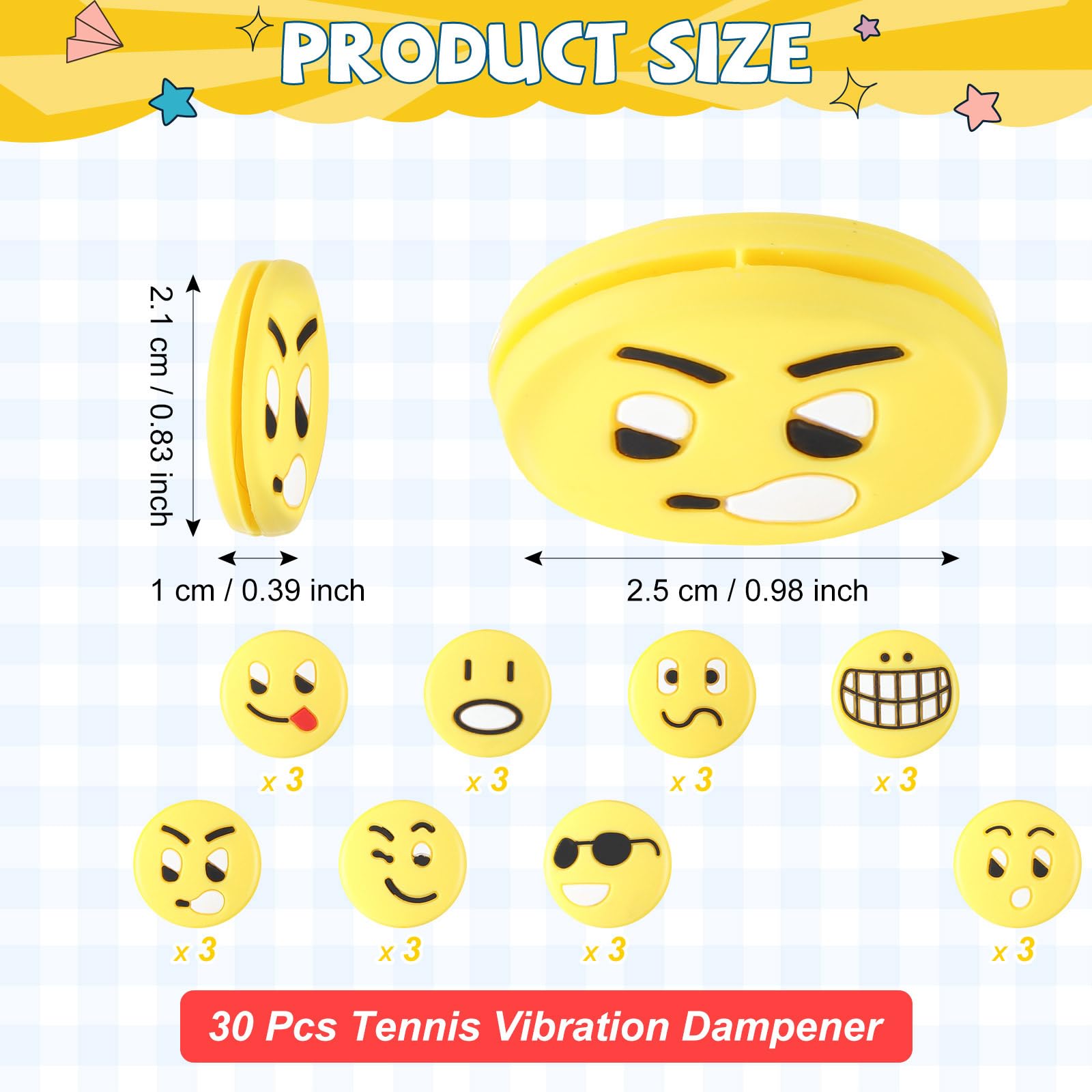 Jexine 30 Pcs Tennis Vibration Dampener Silicone Tennis Racket Dampener Cute Tennis Supplies for Gift (Assorted)