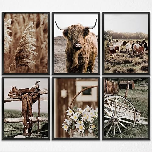 6 piezas de decoración vintage de vaca de granja con estampado de vaca, pinturas para el hogar, dormitorio, casa de campo, cocina, baño, decoración