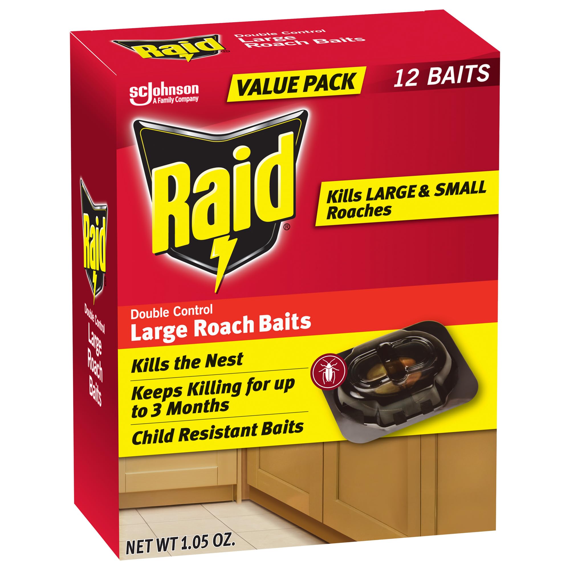 Raid Roach Baits, Child Resistant, for Indoor Use, Kills Roaches for 3 Months, 12 Count
