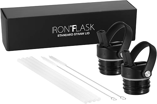 Miniatura 2 de IRON FLASK Tapa de popote para botellas de agua deportivas con aislamiento de boca estándar estrecha, boca estándar, sin BPA, 2 tapas, 4 popotes, 2