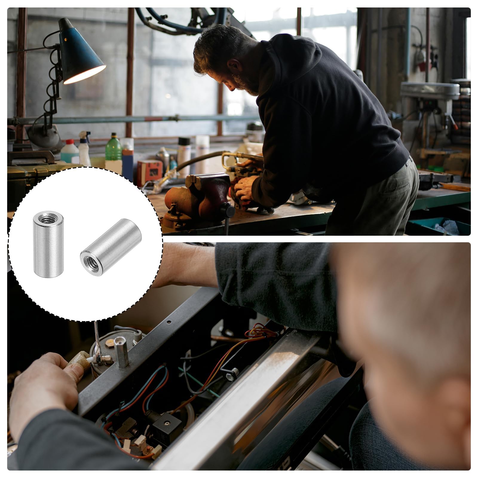 QUARKZMAN 10Pz Dado Connettore Rotondo M4 in Acciaio Inossidabile 304, Manicotto Accoppiamento per Perno Barra Asta M4x12x8mm, Lunghezza 12mm/0.47"