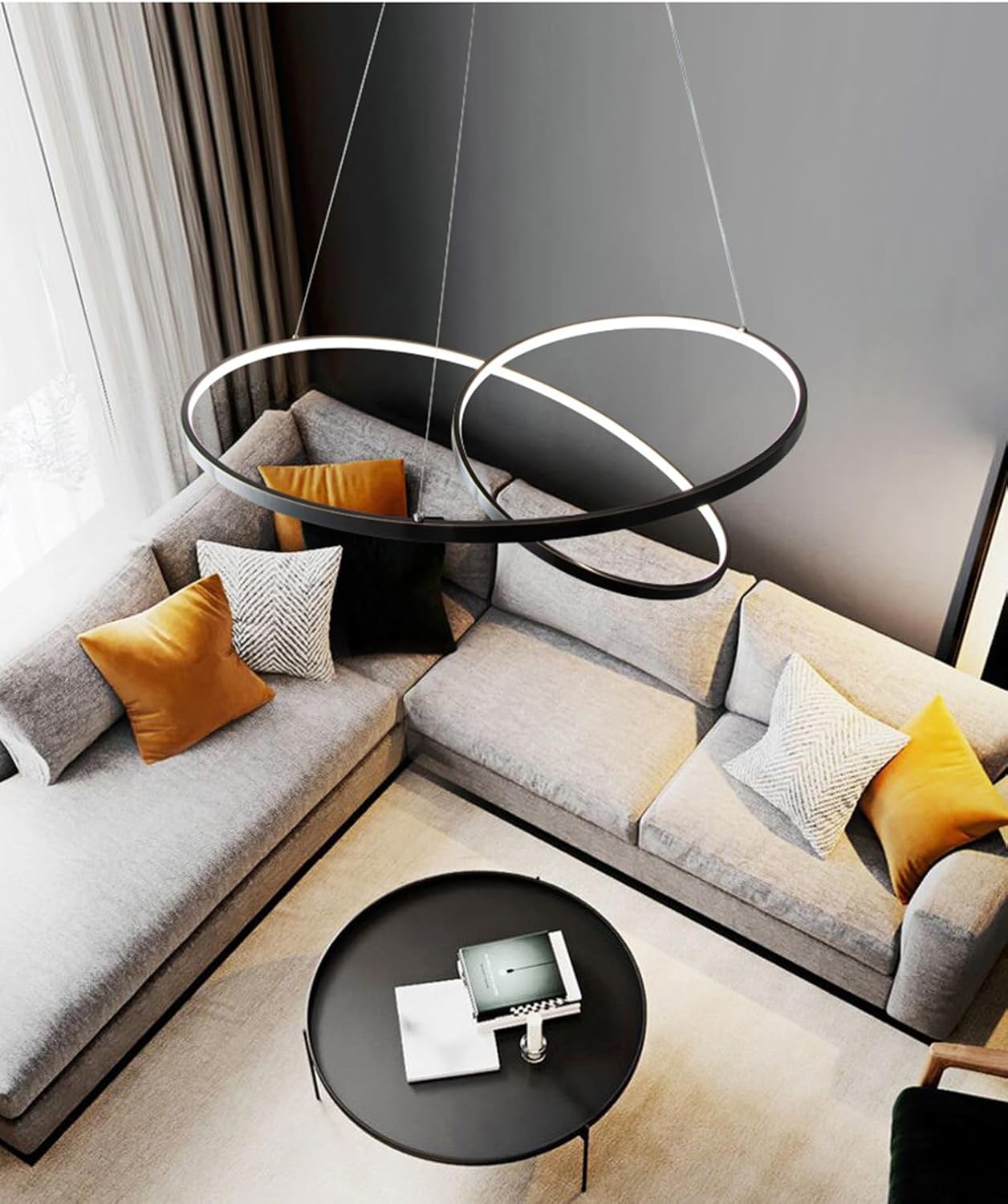 Black Led Chaner, Modern Led Light,Contemporary Ceiling Light Fixture for Living Room Dining Room Bedroom
