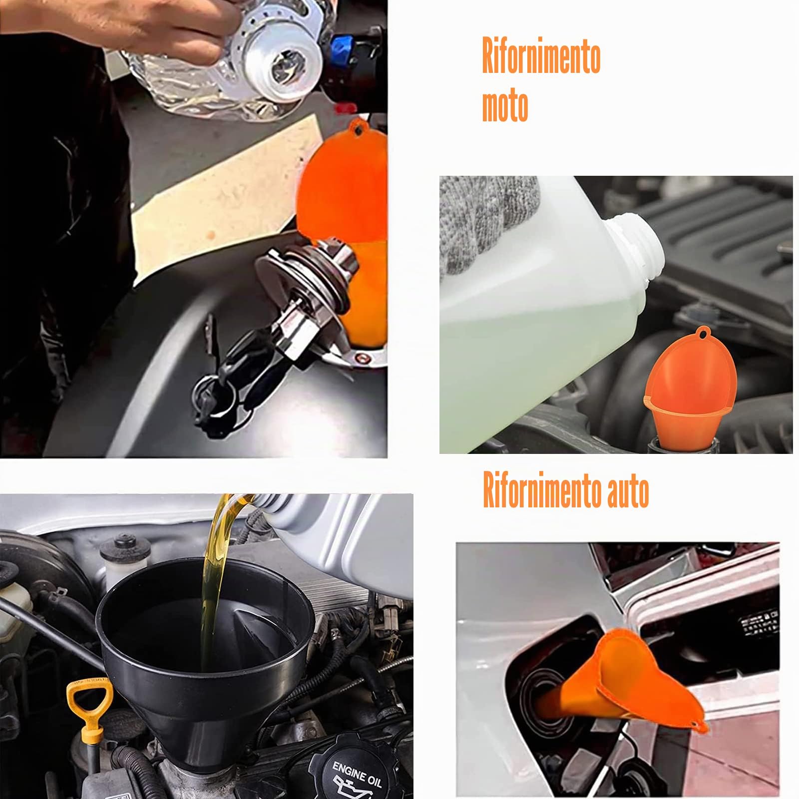 Imbuto Benzina, Diversi Modelli, Riutilizzabili, 8 Pezzi | Imbuto Olio Motore con Tubo, Bocchetta Rimovibile e Imbuti Lunghi per Auto, Officina e Casa