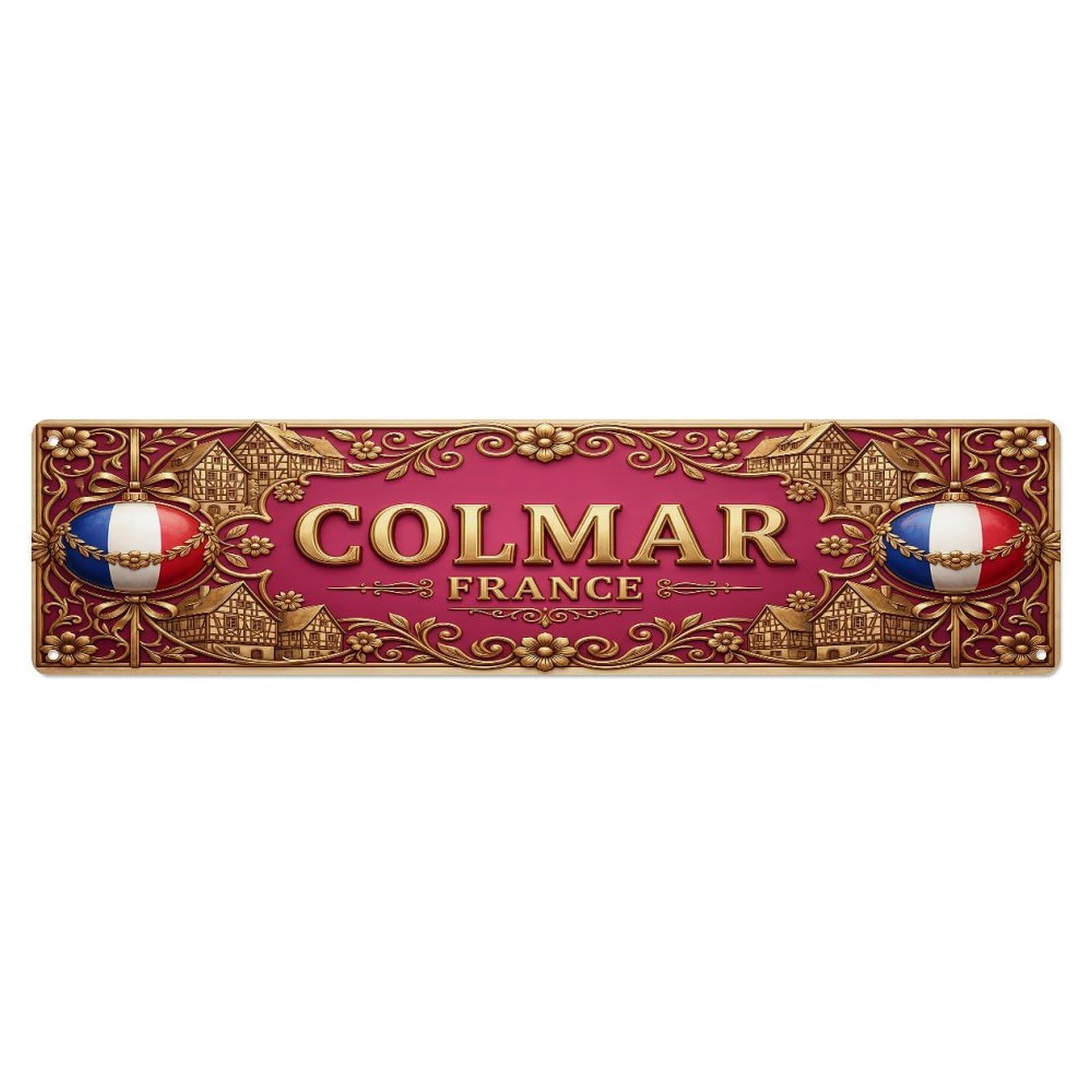 Vintage Colmar France Flag Pattern Metal Tin Sign