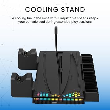 Surge Multi-Function Charging Stand for PlayStation 5, PS5 Slim, Digital and Disc Version with Cooling Fans, 2 Charge Docks for DualSense & DualSense Edge Controllers, Headset hook, Game storage