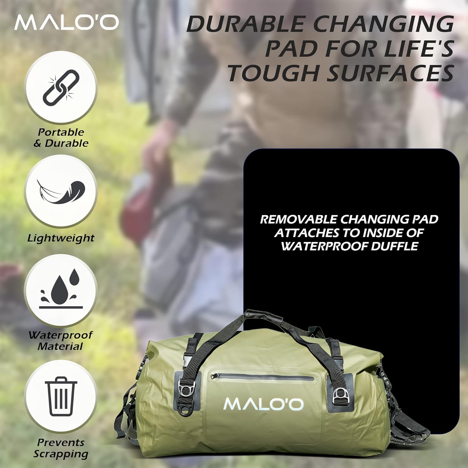 Malo’o 60L Waterproof Changing Bag Duffel, Dry Bag with Built-In Changing Mat for Surf, Swim, Beach & Travel Gear