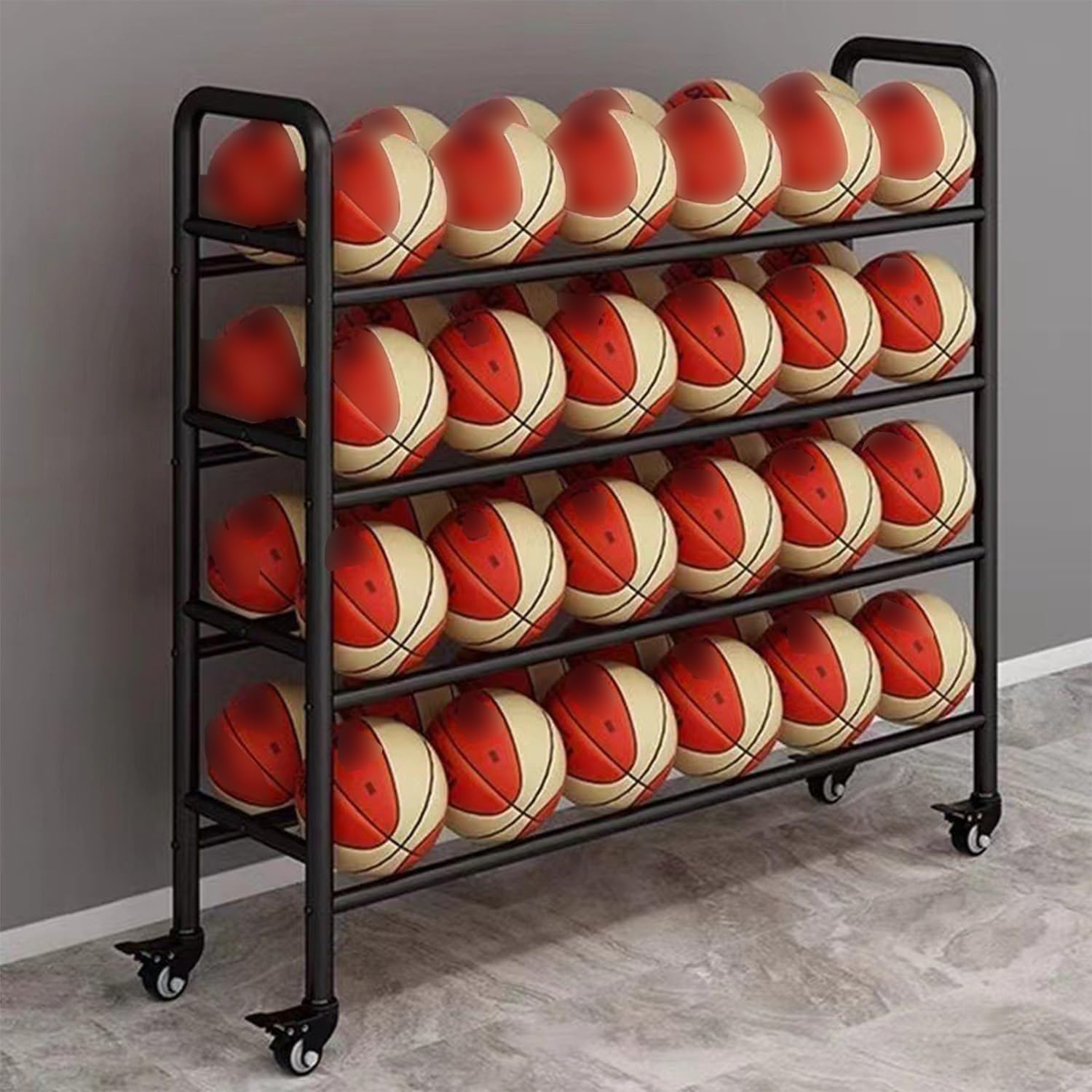 Basketball Rack - 4 Tier Rolling Training Stand for Sports Equipment Storage with Wheels, Perfect for Training Rooms, Clubs, and School PE Classes