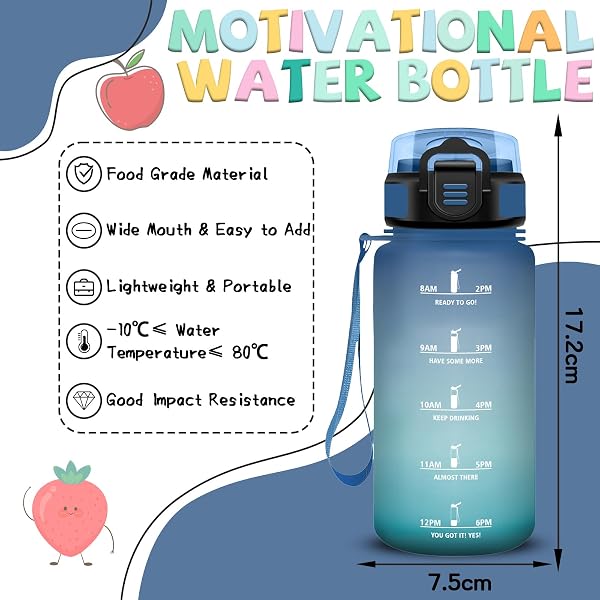 Borraccia, 500ml Borraccia Bambini, Borraccie con Cannuccia, Senza Perdite, Borraccie Motivazionale, Facile da Pulire, Con Slogan Motivazionale, Borracce per Scuole, Picnic, Corsa - 4