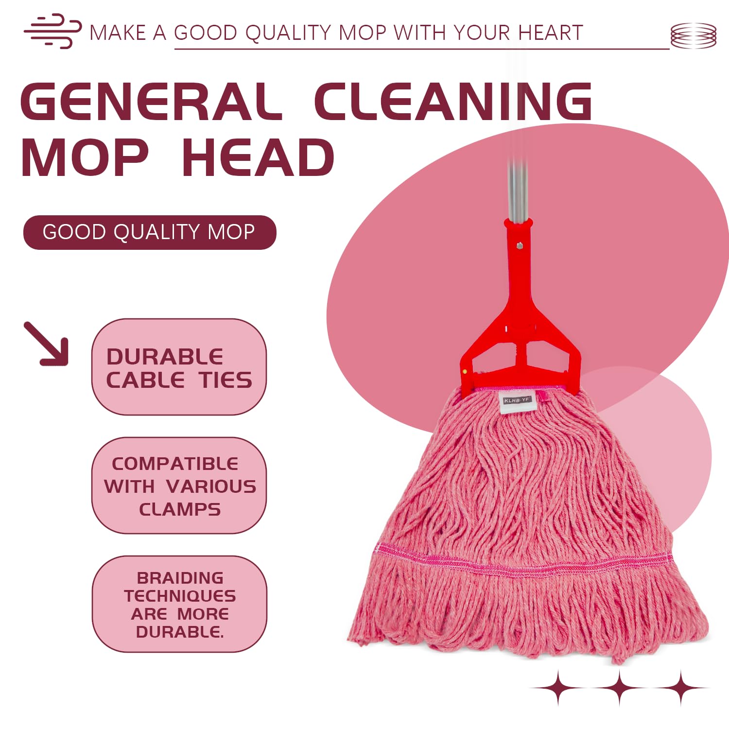 Ensemble de balai commercial, manche en acier avec 2 têtes de serpillère, tête de balai en microfibre, convient à tous les types de sols (rouge)