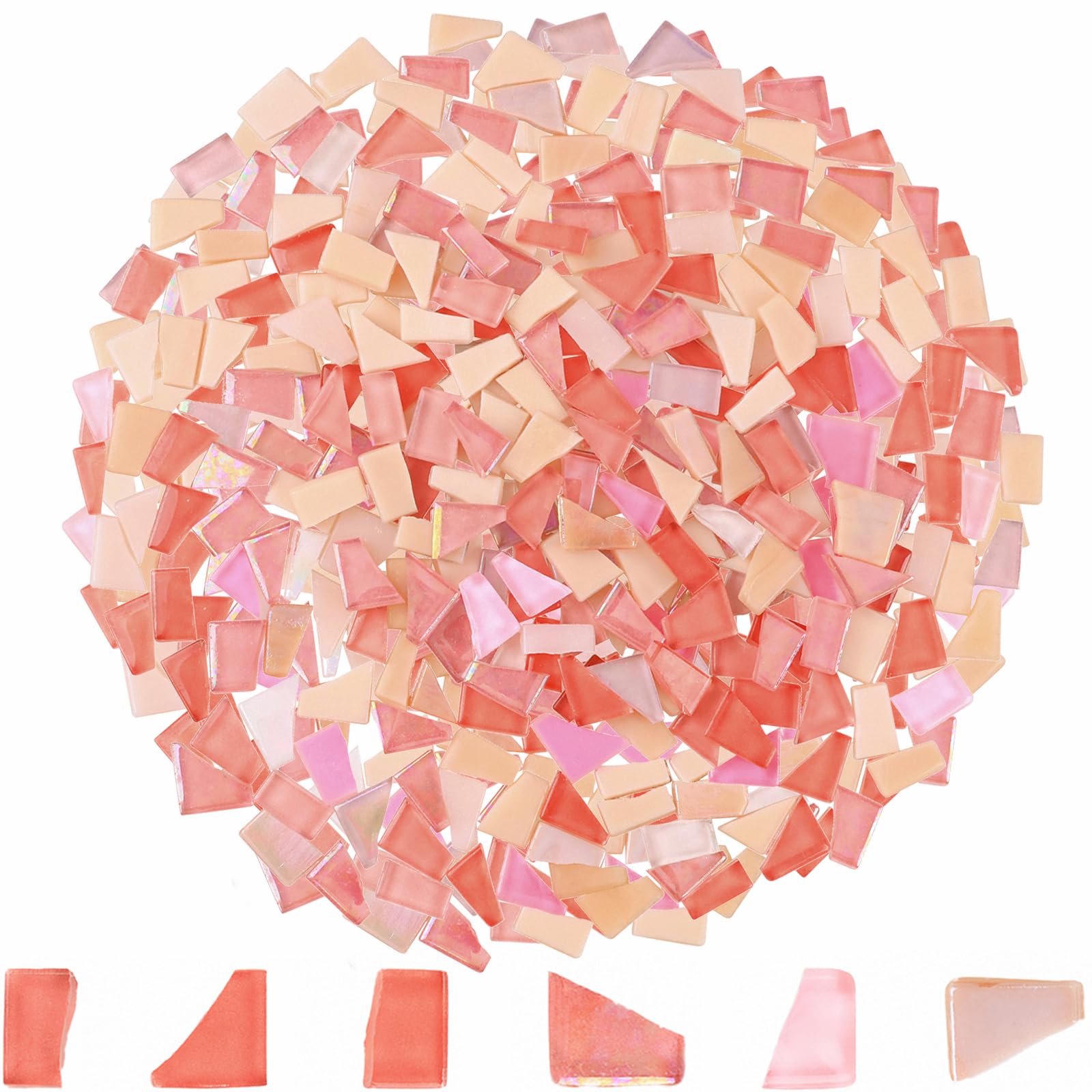 Yazikisa 500g Irregular Mosaic Tiles for Crafts Bulk Broken Tile Pieces Mixed Shapes Stained Scraps Adults Beginners DIY Coaster Making Supplies Hobbies Vases Pink Series