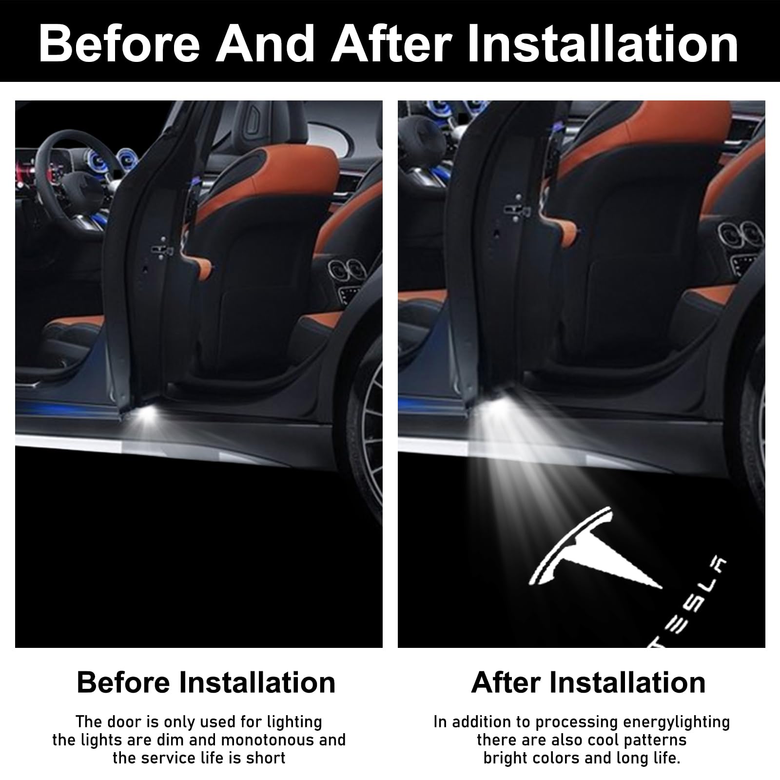Lot de 4 projecteurs LED pour portière de Voiture 3/Y/S/X, projecteurs LED pour portière de voiture, Pour Tesla Model 3 Model Y Model S Model X Logo Tesla Accessoire