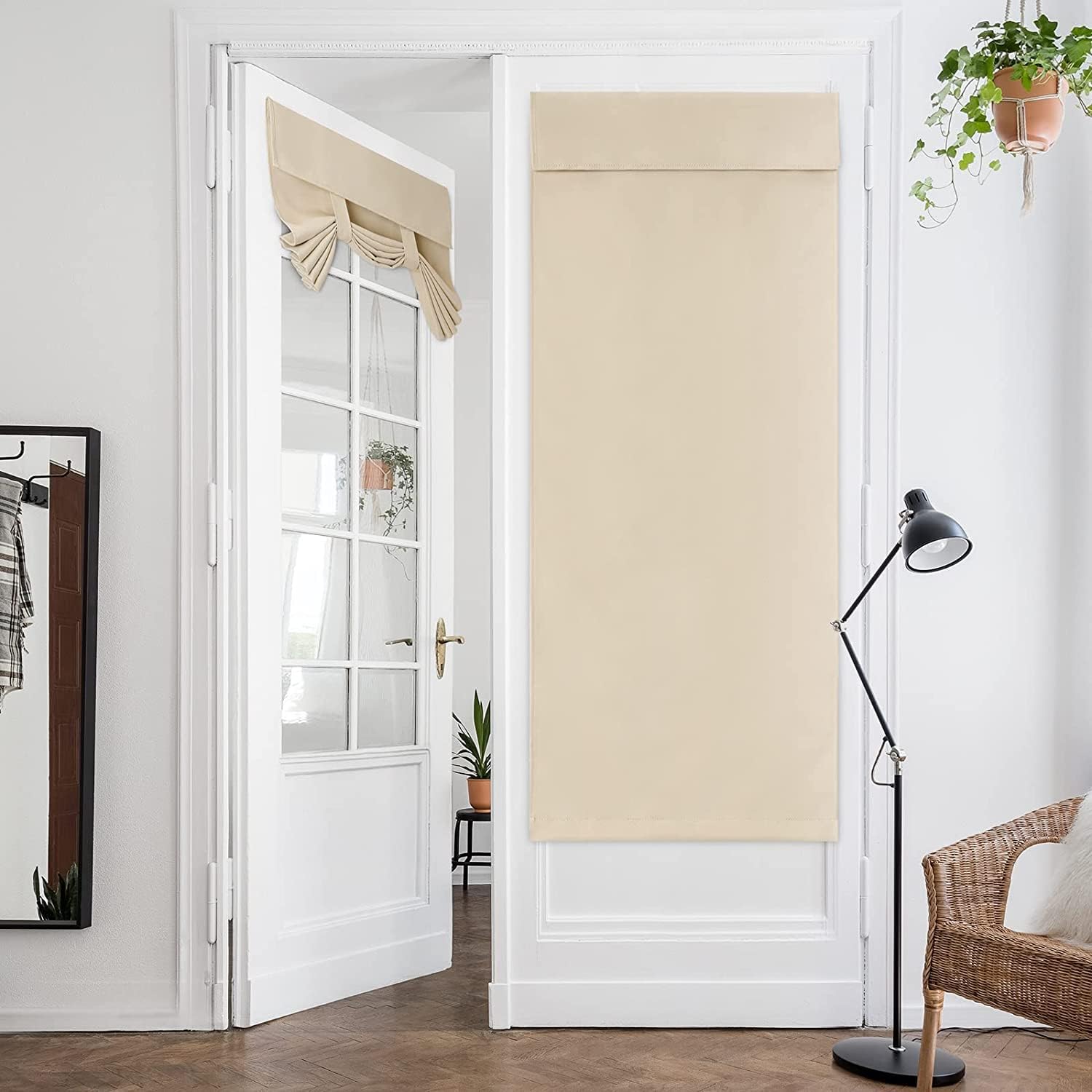 SYOSI French Door Curtains Privacy Blackout Door Curtains, 26 X 68 Inch Beige Room Darkening Curtains for Glass Door, Thermal Insulated Tie Up Shades Window Curtains for Bedroom, 1 Panel