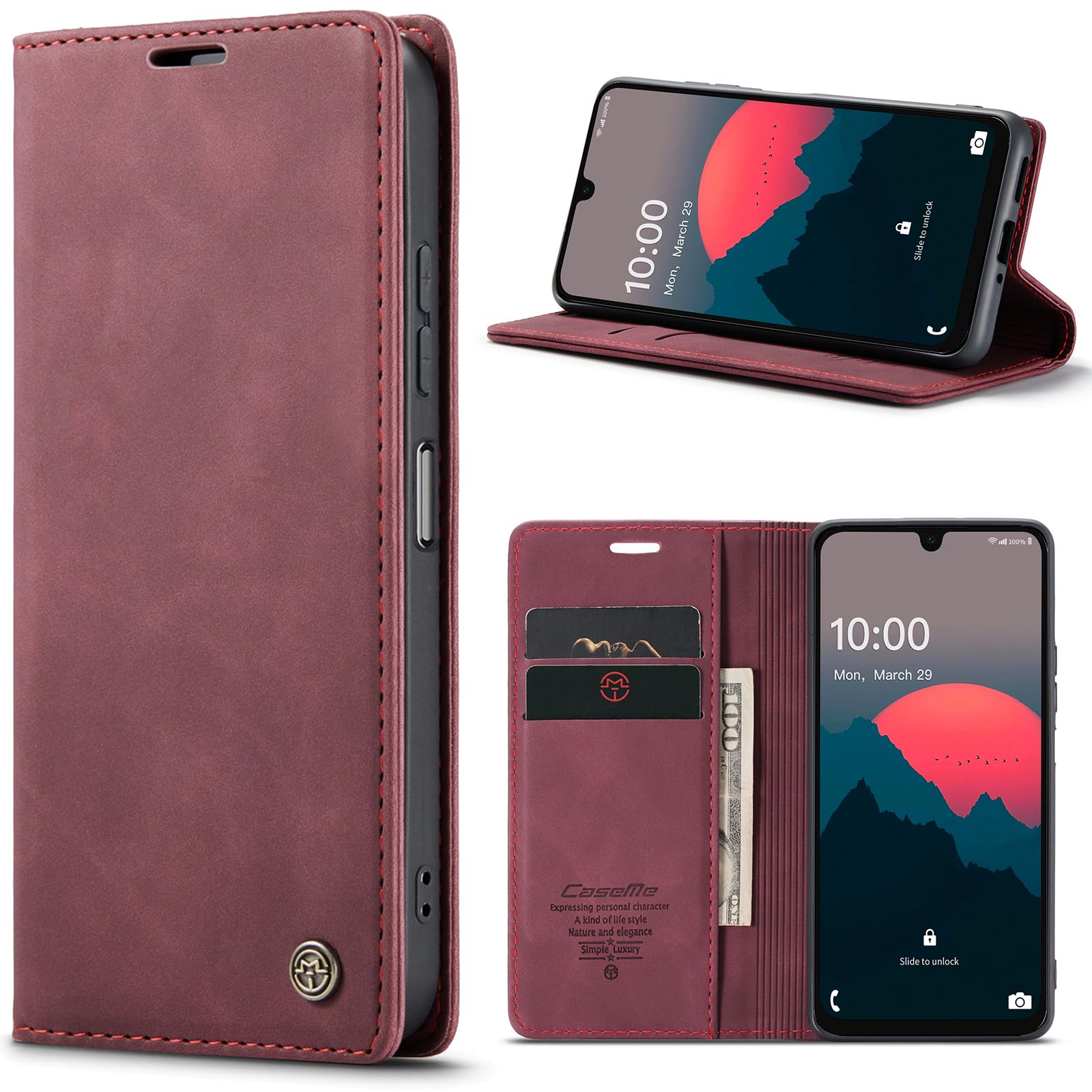 Azororo Cover per Samsung Galaxy A16 5G/4G, Premium PU Pelle Custodia, Magnetica Carta Fessura Portafoglio Case, Flip Cavalletto Custodia per Samsung Galaxy A16- Vino Rosso