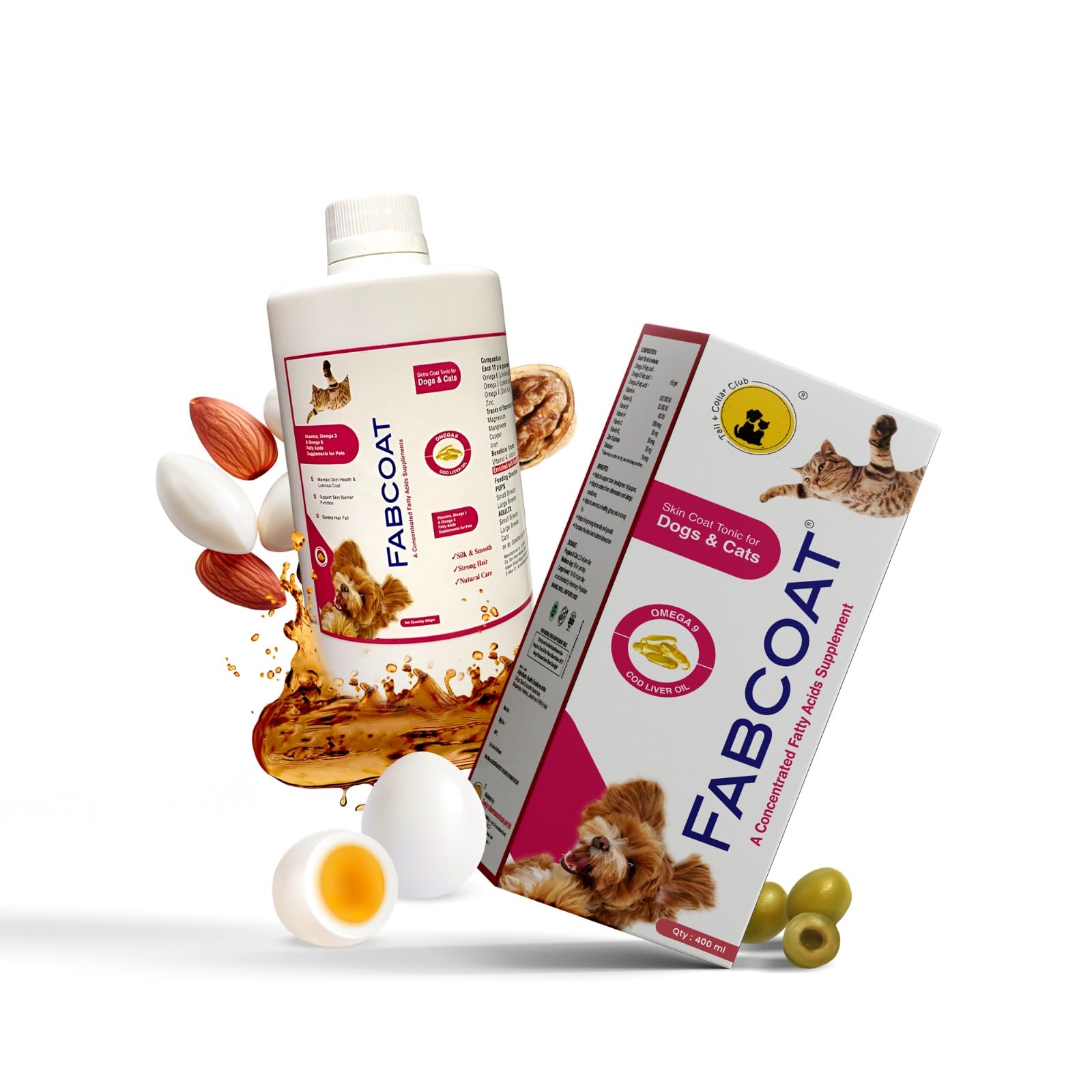 FABCOAT Omega 3 6 9 Supplements for Dogs/Cats with Multivitamin for Healthy Skin and Reduce Shedding -400ml